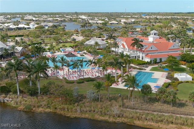 aerial view with a water view