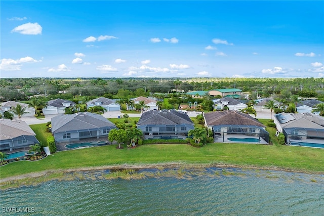 aerial view with a water view