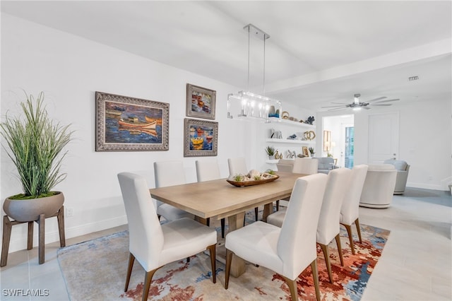 dining space featuring ceiling fan