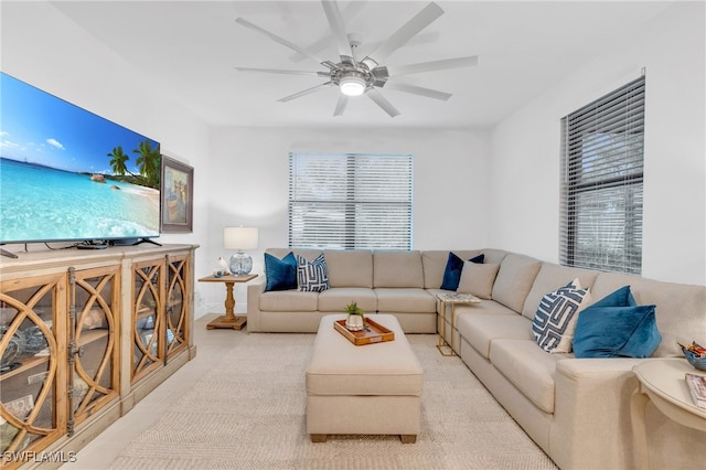 living room featuring ceiling fan