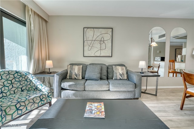 living room featuring light hardwood / wood-style flooring