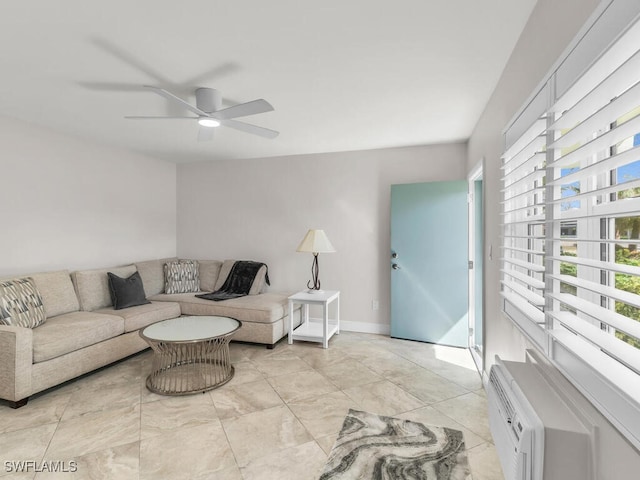 living room featuring ceiling fan