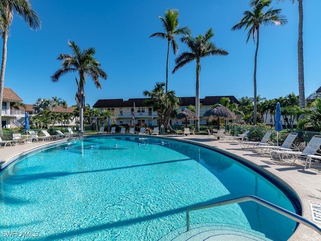 view of swimming pool with a patio