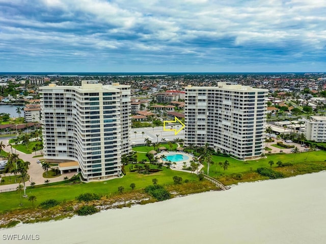 260 Seaview Ct Unit 803, Marco Island, FL 34145 - drone / aerial view featuring a view of city and a water view
