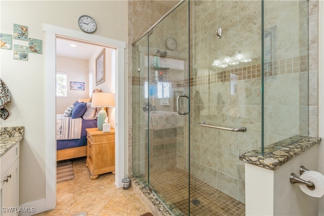 bathroom featuring vanity and walk in shower