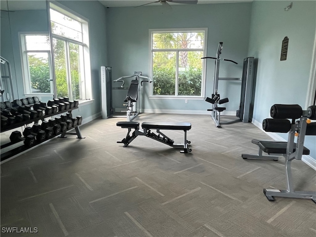 gym with light colored carpet