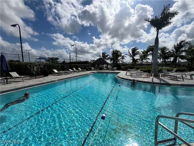 view of swimming pool featuring a patio