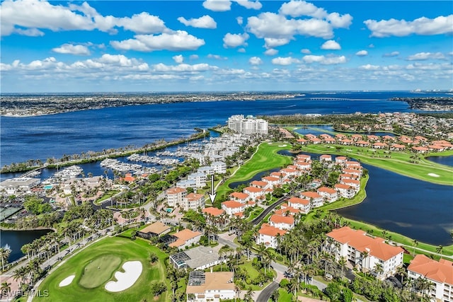 drone / aerial view featuring a water view