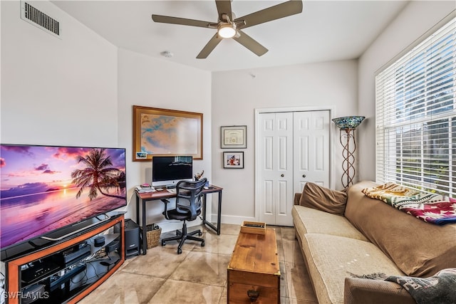 home office with ceiling fan