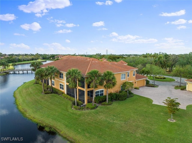 aerial view with a water view