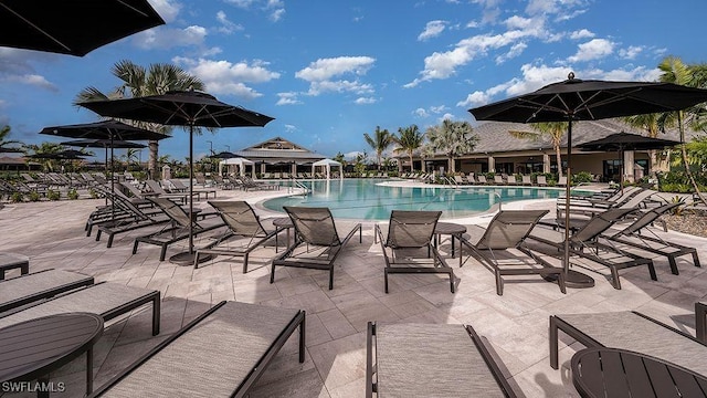 view of swimming pool with a patio area