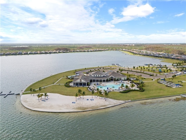 aerial view featuring a water view