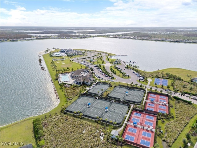 aerial view with a water view