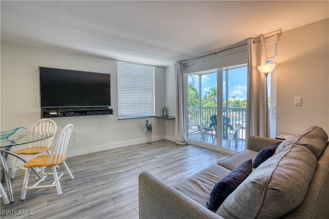 living room with light hardwood / wood-style flooring