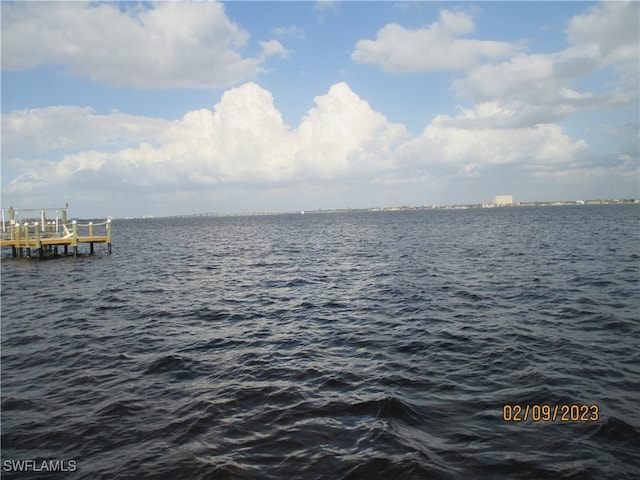 property view of water with a boat dock