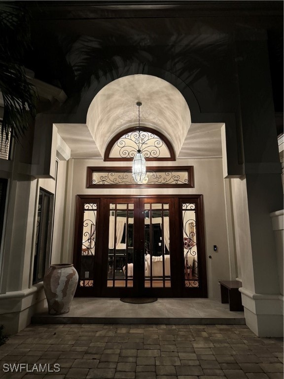 entrance to property featuring french doors