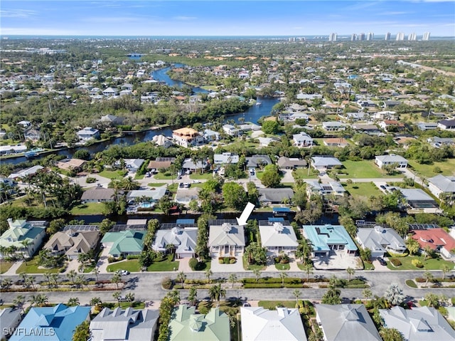 aerial view with a water view