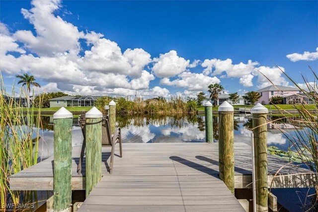 view of dock with a water view