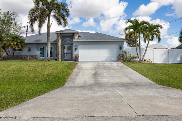 view of front of house with a garage and a front yard