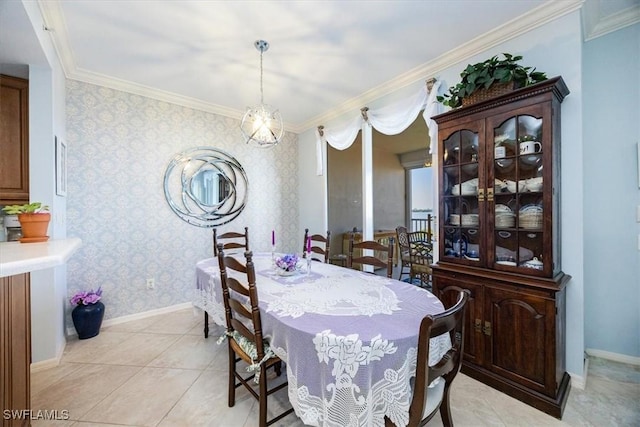 tiled dining room with crown molding