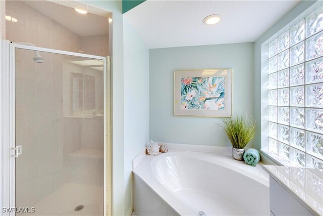 2050 Palo Duro Blvd, North Fort Myers, FL 33917 - bathroom with a bath, a stall shower, and vanity