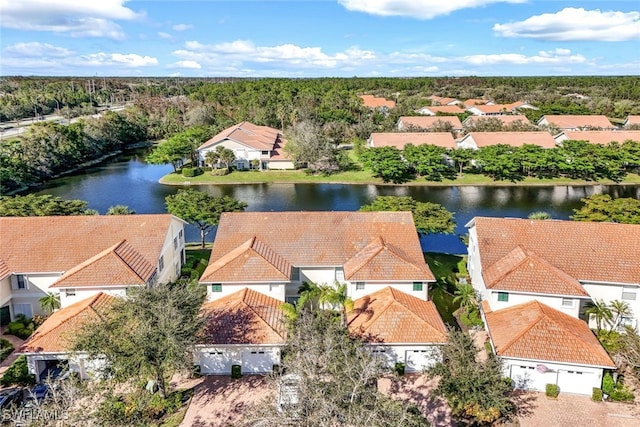 aerial view with a water view