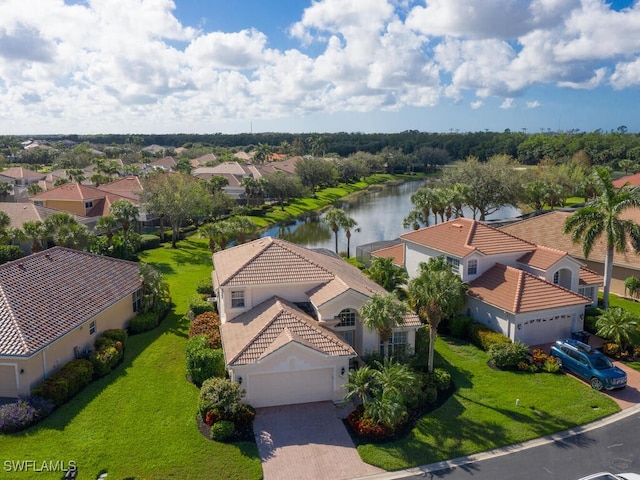 aerial view featuring a water view