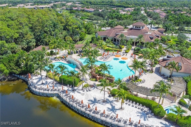 bird's eye view featuring a water view