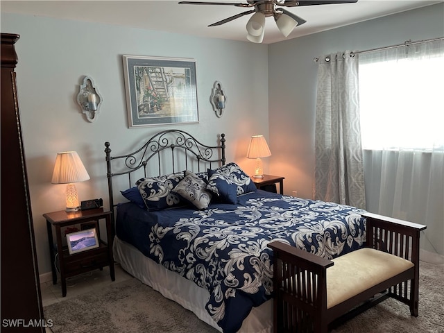 bedroom featuring carpet and ceiling fan