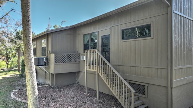 view of home's exterior featuring central air condition unit