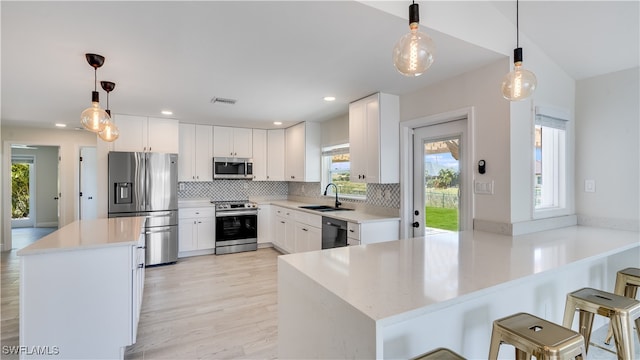 kitchen featuring white cabinets, a wealth of natural light, and stainless steel appliances