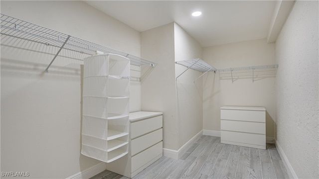 walk in closet with light wood-type flooring