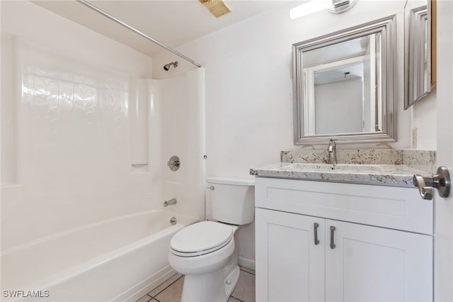 full bathroom with vanity, tile patterned flooring, shower / bathing tub combination, and toilet