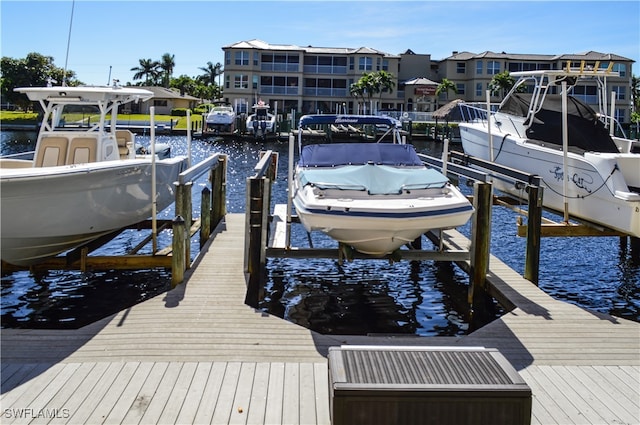 dock area with a water view