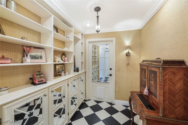 interior space with ornamental molding