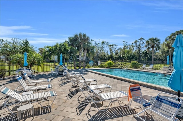 view of pool featuring a patio