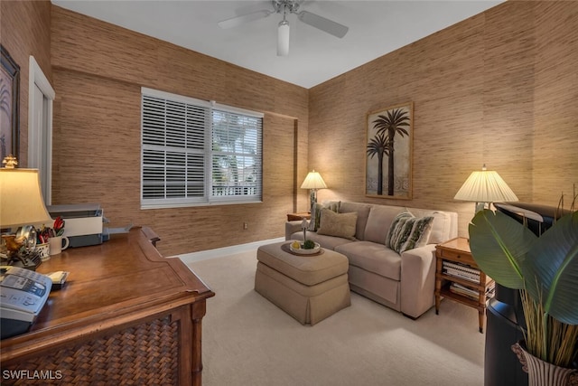 living room with ceiling fan