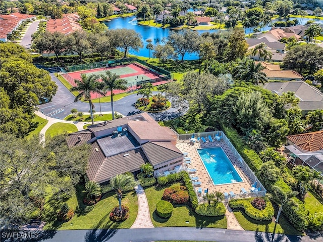 bird's eye view featuring a water view