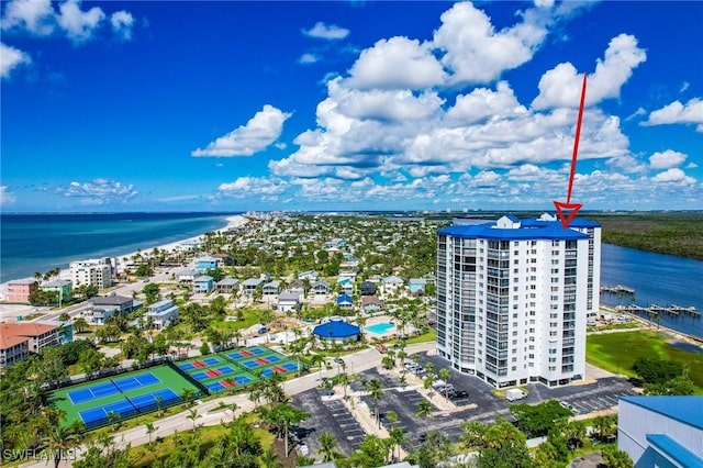 aerial view with a water view