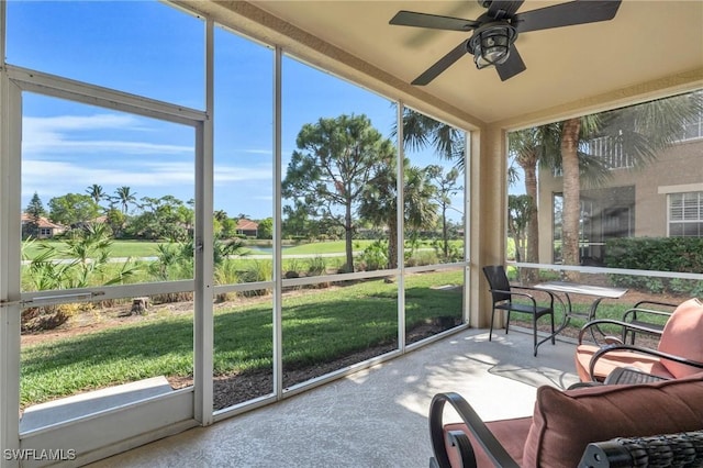 20111 Seagrove St Unit 604, Estero, FL 33928 - sunroom with ceiling fan and golf course view