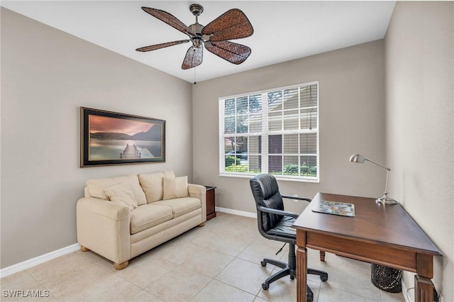 20111 Seagrove St Unit 604, Estero, FL 33928 - home office with ceiling fan, baseboards, and light tile patterned flooring