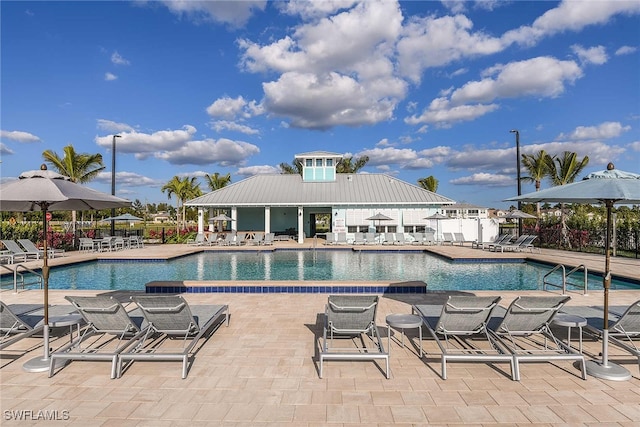 view of swimming pool featuring a patio