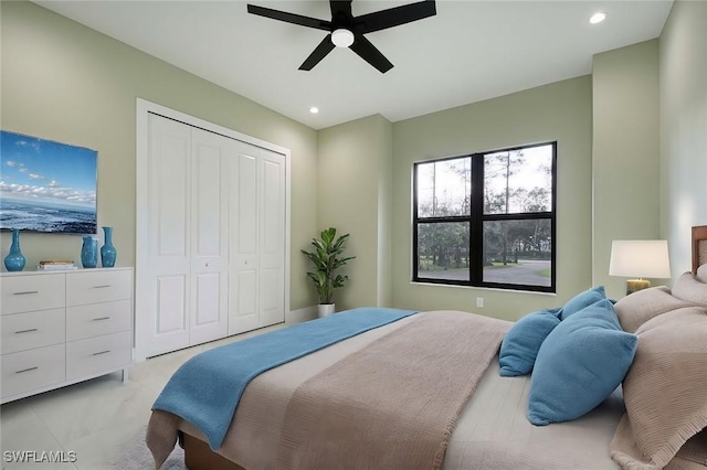 219 33rd Ave NW, Naples, FL 34120 - bedroom featuring recessed lighting, a closet, and ceiling fan