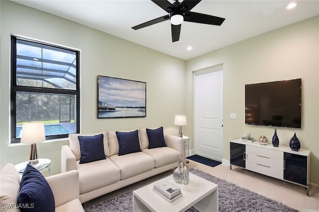 living room with ceiling fan