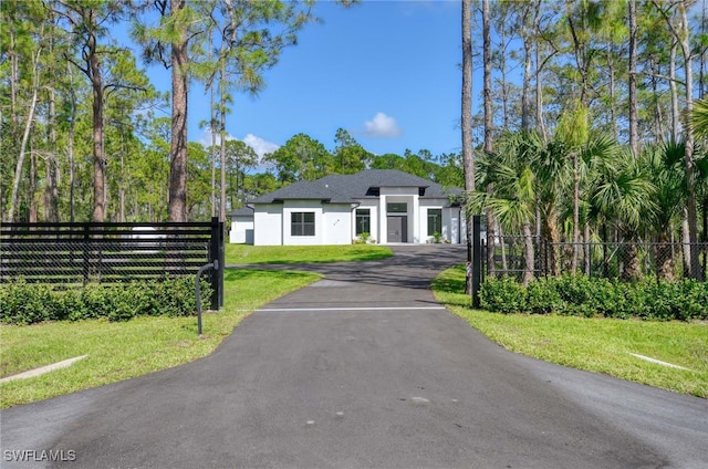 view of front facade featuring a front yard