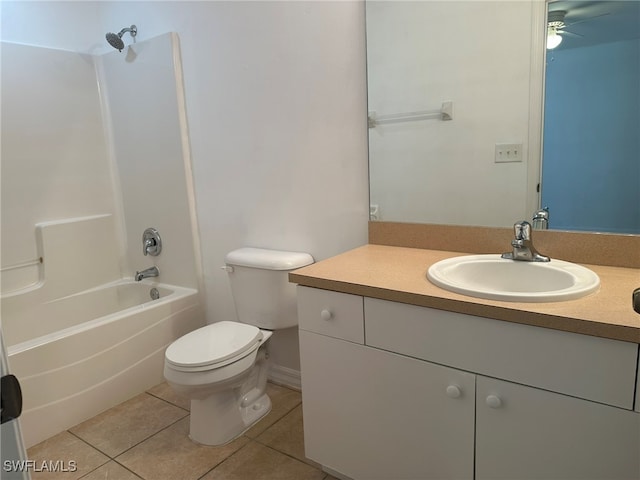 full bathroom with vanity, tile patterned flooring, toilet, and bathing tub / shower combination