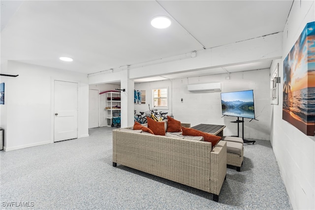 living room with a wall mounted air conditioner