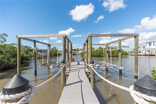 view of dock with a water view