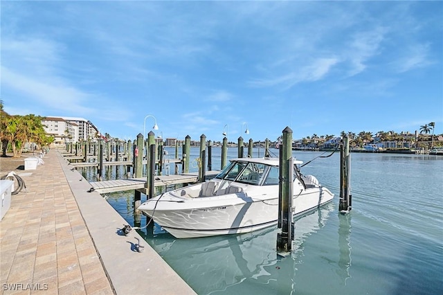 view of dock featuring a water view