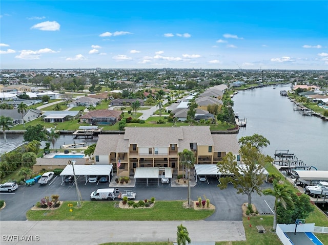 aerial view with a water view